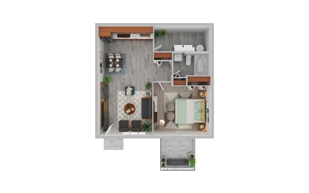 Canary - 1 bedroom floorplan layout with 1 bath and 600 square feet.